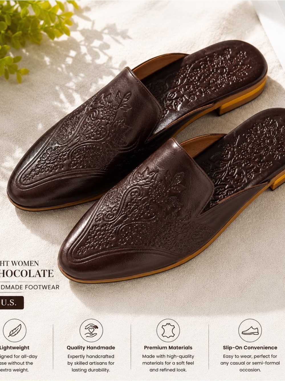 US 9.5 Women’s lightweight Slip-On/Mule Chocolate-Indian hand crafted